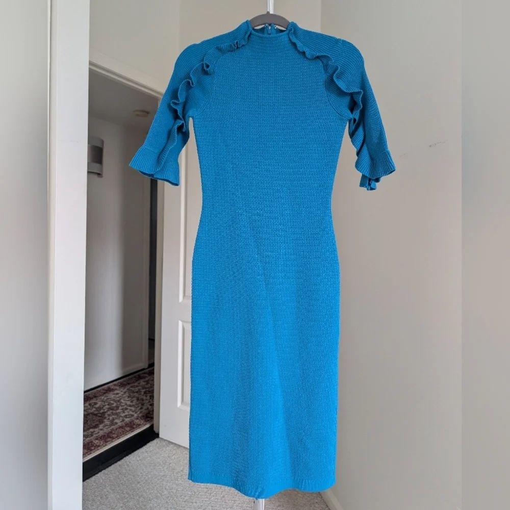 Carolina Herrera Blue Knit Midi Dress - Picture 6 of 11